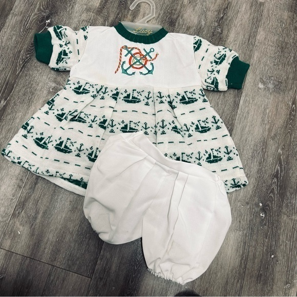Vintage Lucy‎ Green Nautical Anchor PrintGirls Dress And Pants Size 9-12.
